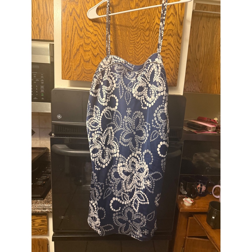 Caberet Sleepwear Womens Blue White Dotted Satin Chemise‎ Nightgown Size L